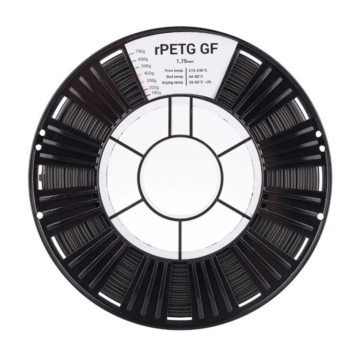 Пластик rPETG GF REC для 3D принтера, 1,75 мм, чёрный, 2 кг
