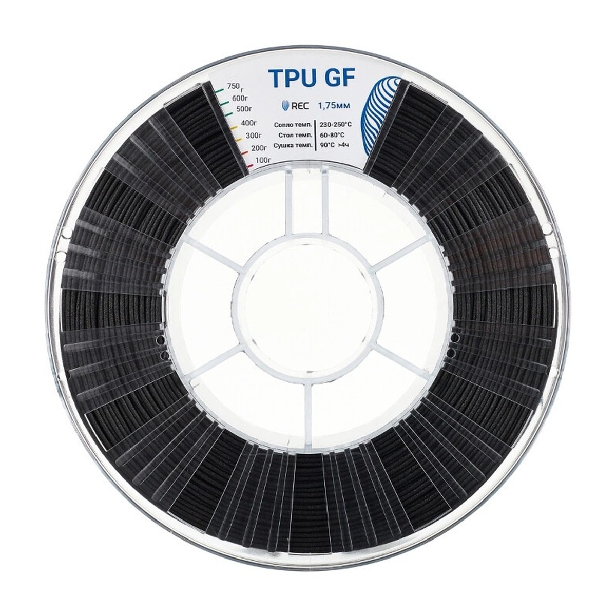 Пластик TPU GF REC для 3D принтера, 1,75 мм, чёрный, 0,75 кг