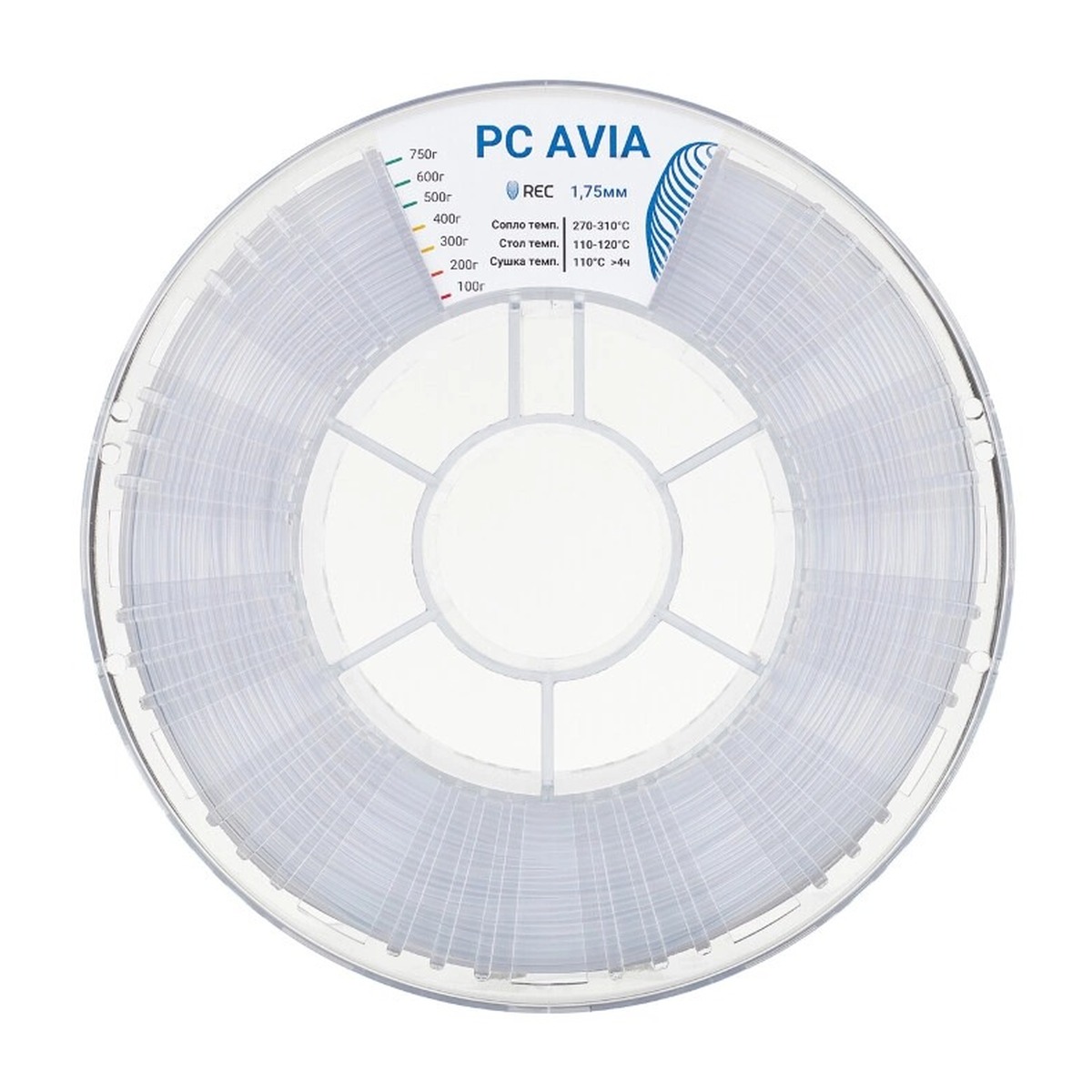 Пластик PC AVIA REC для 3D принтера, 1,75 мм, прозрачный, 2 кг