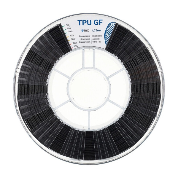 Пластик TPU GF REC для 3D принтера, 1,75 мм, чёрный, 2 кг